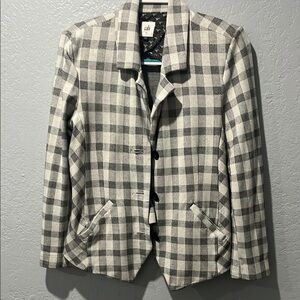 CAbi 5292 Jacket Womens 10 Valentina Gray Checkered Plaid Ponte Knit Blazer